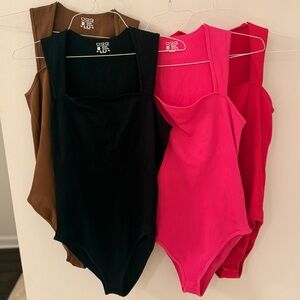 Women's Ribbed Tummy Control Bodysuit - Black, Pink, Red, Brown